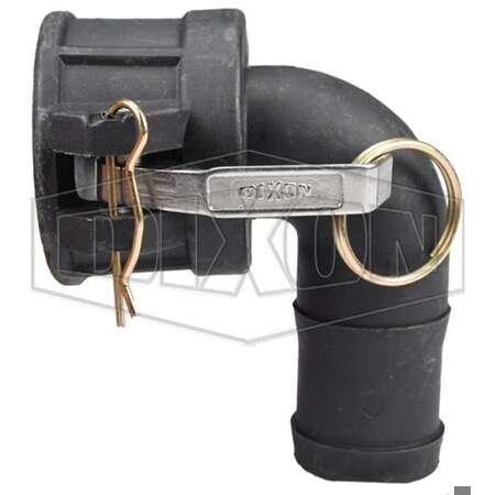 Dixon 90Deg Cam and Groove Elbow, 1-1/2 in, Coupler x Hose Shank, Polypropylene, Domestic 90PPC150